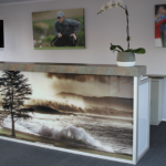 Custom counter, embedded large format printing.