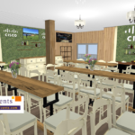 CAD render of a Cisco themed event space.